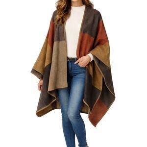 Vintage 90s Wool Colorblock Shawl Cape Poncho • Boho Blanket Wrap